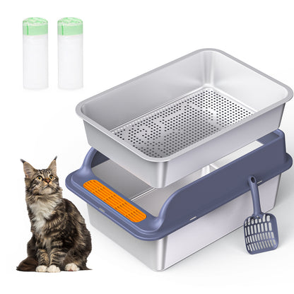 2*XL Stainless Steel Cat Litter Box Set